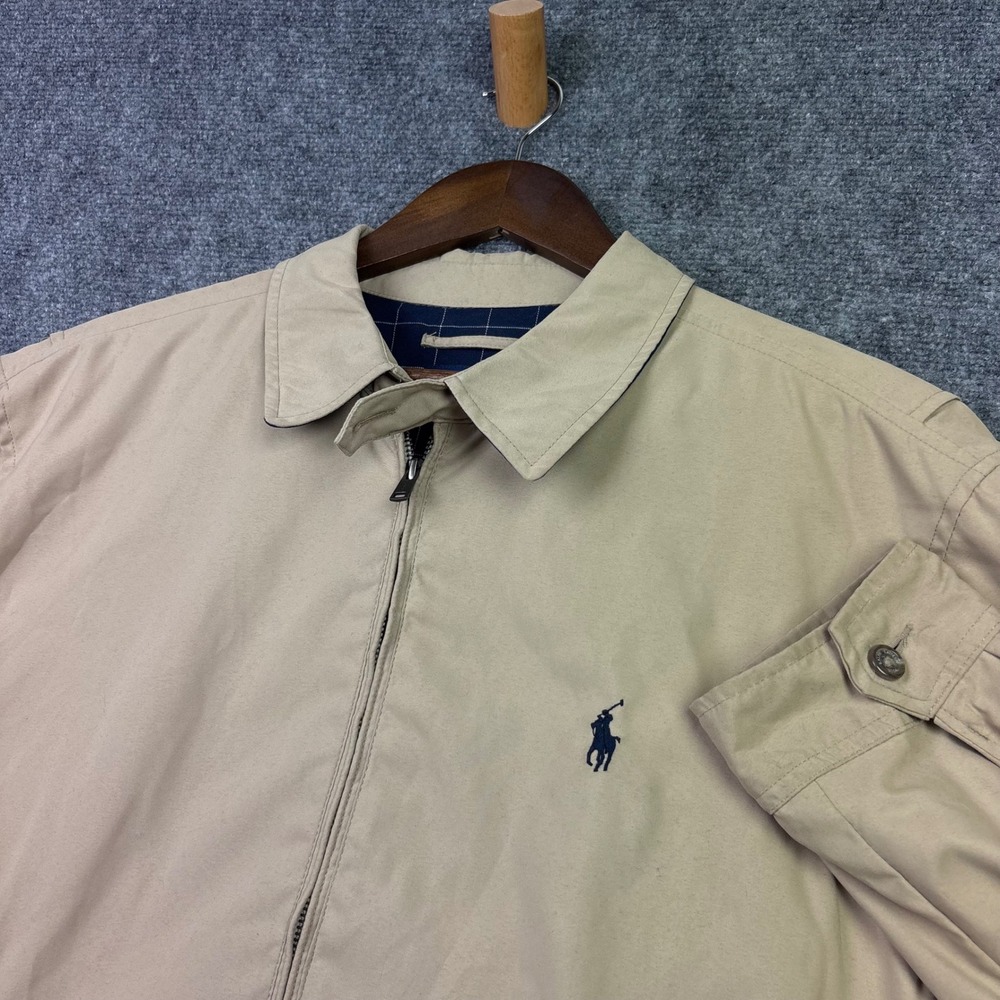 Polo Ralph Lauren Harrington Jacket Mens L Tan Beige Full Zip Windbreaker Pony
